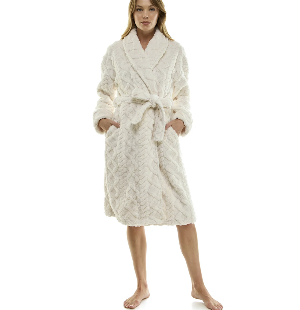 Roudelain Women Textured Shawl Collar Robe Natural Size M